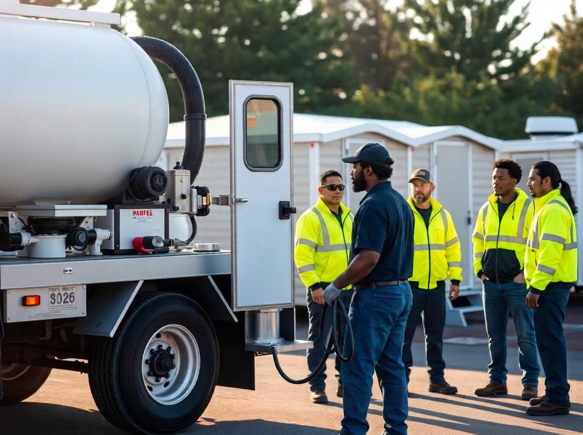 Boones Site & Environmental Sanitation Solutions technician servicing portable restrooms